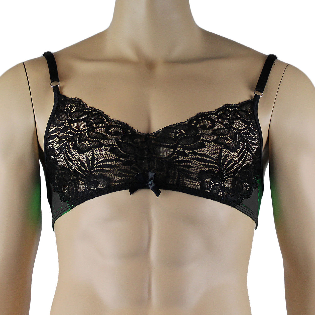 Mens Risque Bra Top Black & Black Lace