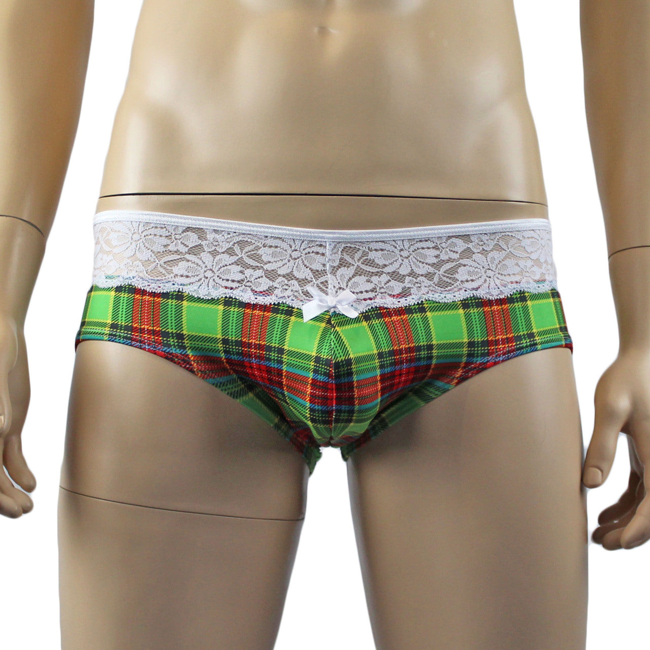 Mens Plaid Tartan Camisole Top & Boxer Brief Green and Red
