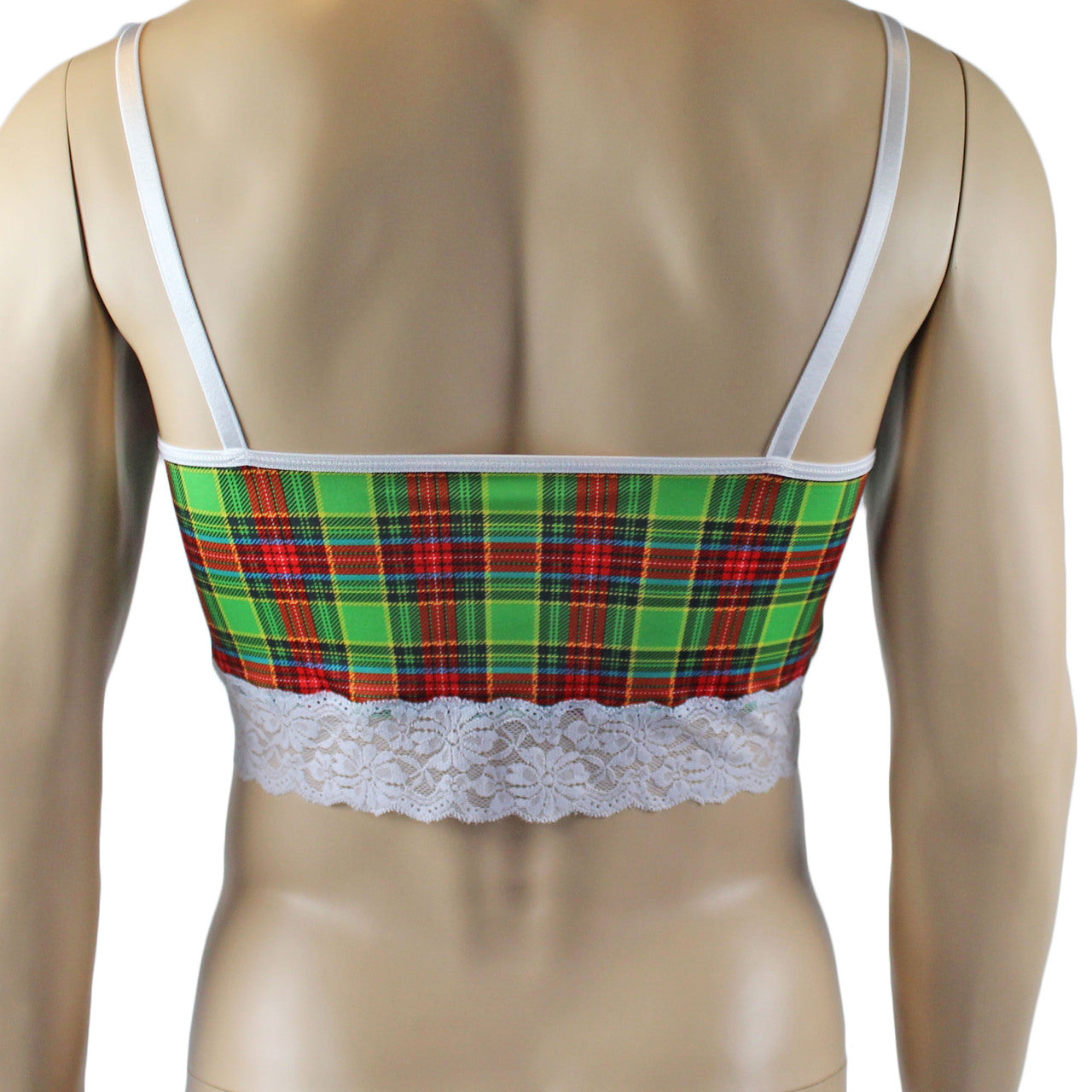 Mens Plaid Tartan Camisole Top & Low Rise Bikini Brief Green and Red