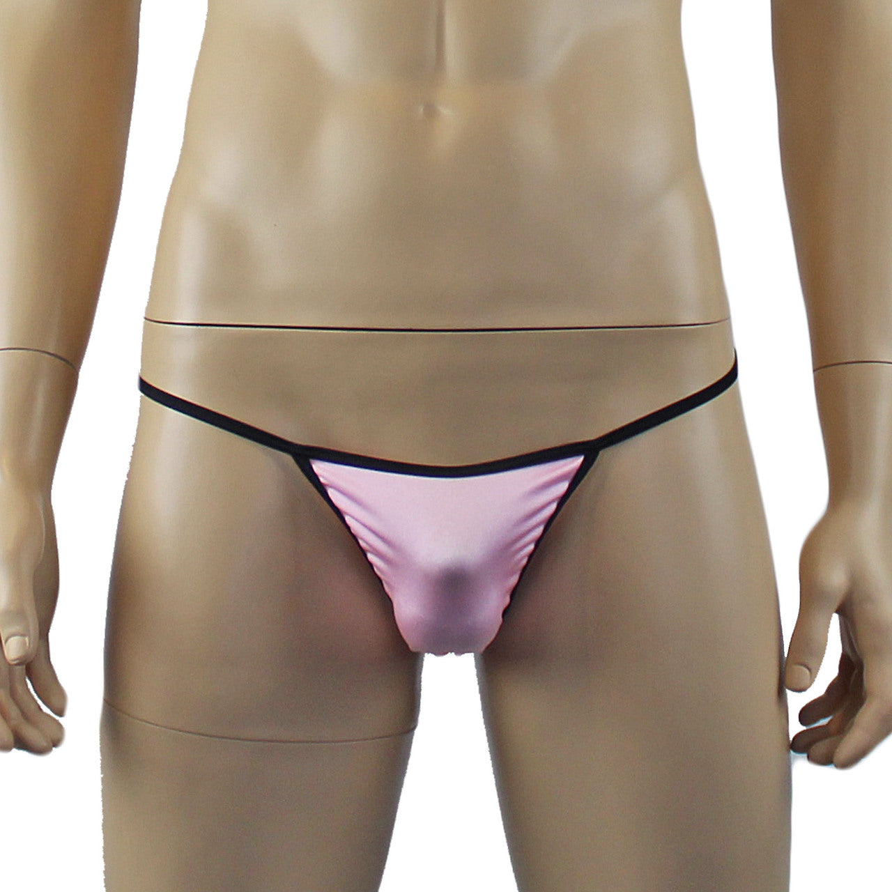 Mens Twinkle Lingerie Spandex Mini G string with Bow, Light Pink & Black